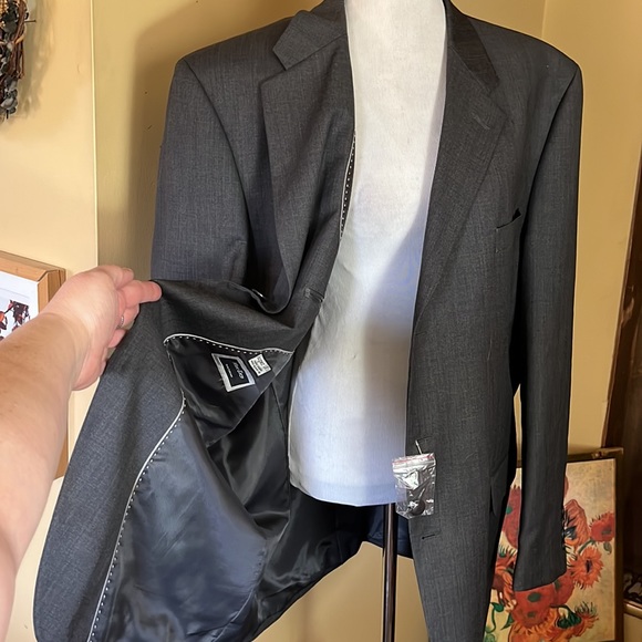 MARC ENZO Size 43L Gray Suit Mens 2-Piece Blazer Pant Wool Suspender Button NEW - Picture 5 of 17